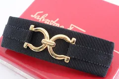 Salvatore Ferragamo サルヴァトーレフェラガモ ダブルガンチーニ バレッタ ヴァラ リボン ブラック 黒 ゴールド 金 箱付のサムネイル