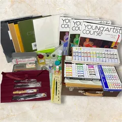 【未使用】 画材セット ホルベイン ガッシュ 水彩絵具 油絵具 木製ケース付 美術教材のサムネイル