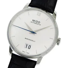 MIDO ミドー バロンチェッリ ビッグデイト M027.426.16.018.00 ホワイト文字盤 SS ステンレススチール レザー 70.6g 腕時計 自動巻き メンズ 送料無料 【未使用】 241001033833 ★のサムネイル