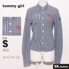 美品 tommy girl トップス Tシャツ　長袖　チェック柄　切り替えデザイン　刺繡　ラウンドヘム　綿100％のサムネイル