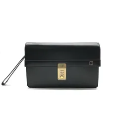 美品 Dunhill ダンヒル ダイアルロック レザー セカンド クラッチ バッグ ブラック ゴールド金具 ブランド メンズ Bag 鞄 かばん y134のサムネイル