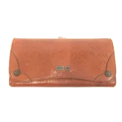 アナスイ ANNA SUI 長財布 ウォレット 茶 ブラウン エンボス加工 がま口 バラモチーフ ロゴ金具 /NU ■ECG003のサムネイル