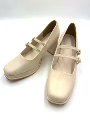 美品 Heather ヘザー Wベルトスムース パンプス sizeL/ベージュ ■■ レディースのサムネイル