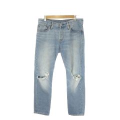 Levi's ストレートデニム ダメージ加工 ライトブルー - メルカリ