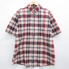 XL/古着 半袖 シャツ メンズ 00年代 00s 20X ロング丈 ボタンダウン バーガンディ他 チェック 26may14