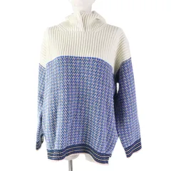 極美品◎FENDI フェンディ 18年製 FZY731 ウール カシミヤ FFロゴ／ズッカ柄 ニット パーカー ブルー ホワイト 38 イタリア製 正規品 レディースのサムネイル