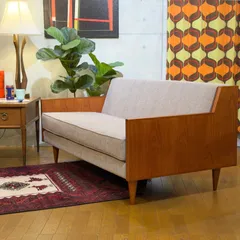 【新品】Mid-Century Design Sofa W150cm / ミッドセンチュリーデザイン 2人掛け ソファ グレー系 布張り クッション2個付きのサムネイル