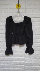 新品)ブラック スクエアネック パフスリーブ 柔らかく軽い レディース ブラウスのサムネイル
