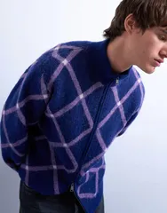 トップマン メンズ アウター ニット・セーター レギュラーフィット フルジップ スタンドネック カーディガン ニット Topman regular fit zip through funnel necのサムネイル