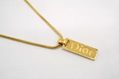 クリスチャン ディオール ヴィンテージ ネックレス ペンダント ロゴプレート スネークチェーン メッキ 金 ゴールド Christian Dior 6717j