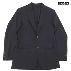 美品 エルメス HERMES スーパー130's ウール テーラード サマー シングル ジャケット アンコン仕立て チェック ネイビー サイズ46 メンズのサムネイル