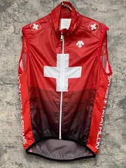 KF373 デサント DESCENTE ジレ サイクルベスト 赤 S SWISS TRIATHLONのサムネイル