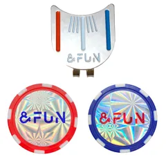 &FUN (アンドファン) ゴルフマーカー セット おしゃれ パットが入る ライン入りマーカー & 光って 見つかる カジノチップマーカー キャップクリップ マグネット 景品 賞品 (3個セット・赤・青) [3個セット・赤・青]のサムネイル