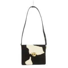 ノーブランド ショルダーバッグ 茶 ブラウン ハラコ カウ柄 ターンロック金具 /CK48 ■GY59のサムネイル