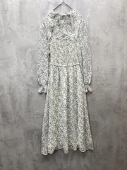 tocco closet トッコクローゼット りぼん付きスタンドカラー胸元シャーリングキャンディースリーブフラワープリント ワンピース sizeM/オフホワイト ■◆ レディース