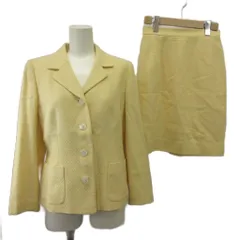 アクアスキュータム AQUASCUTUM スーツ セットアップ 絹 シルク 9 黄色 イエロー 長袖 膝丈 織り柄 /KK ■GY99のサムネイル