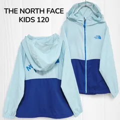 【美品】ノースフェイス　THE NORTH FACE　ウィンドブレーカー　ナイロンパーカー　ジップアップパーカー　キッズ　120　6歳　7歳　水色　スカイブルー　ネイビー　ロゴ刺繍　アウトドア　韓国　古着