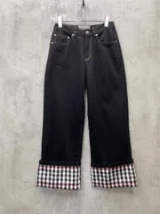 PINK HOUSE ピンクハウス 綿100% デニム チェリーレーンチェック使い パンツ ペインター風 size3(M)/黒 ■■◎レディースのサムネイル