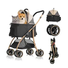 【特価商品】【超軽量4.5KG・小型犬】TRAIL TAIL ペットカート 軽量コンパクト ペットベビーカー 分離型・一体型と折りたたみ式 多頭の小型犬&猫 中型犬一匹用 4輪耐摩耗 静音 犬用カート 前輪360°後輪ブレーキ付 カップホルダー 犬 バギー 人