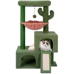 【特価セール】Roypet キャットタワー 猫タワー 据え置き ハンモック 隠れ家 猫ハウス 省スペース 爪とぎ 麻縄巻き 安定 95CM高さ おもちゃつき (グリーン)のサムネイル