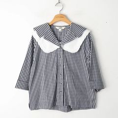 LINKABLE】リンカブル ギンガムチェックブラウス シャツ ビックカラー 