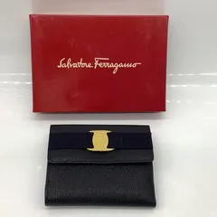 6010 【未使用/訳あり】 Salvatore Ferragamo/フェラガモ ヴァラ 型押しリザード 三つ折りがま口財布 ネイビー×ゴールド色金具のサムネイル