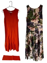 14799-014★HOBBS LONDON ホブス ロンドン ワンピース 2着セット UK10 US6 花柄 フラワー ノースリーブ オレンジ リボン付き レディース まとめ売り★のサムネイル