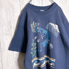 【ネイティブアート】Kokopelli Graphic T-shirt ココペリ 古着 半袖Tシャツ ネイビー サウスウエスト アートT #H5376のサムネイル