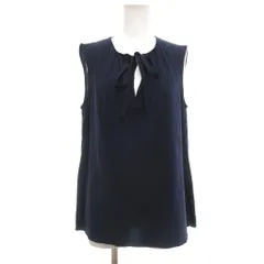 トリーバーチ TORY BURCH ノースリーブブラウス 絹 シルク 6 紺 ネイビー リボンタイ /SC ■GY06のサムネイル