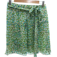 トリーバーチ TORY BURCH 美品 スカート 絹 シルク 2 黄緑 ライトグリーン ドット柄 リボン結び 膝丈 /MX ■GY06のサムネイル