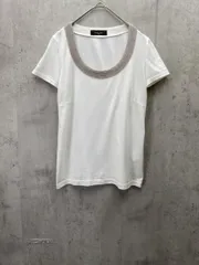 Demi-Luxe BEAMS デミルクスビームス モダール混 襟シルバー刺繍 Uネック 半袖 Tシャツ 日本製 白  ■◆ レディースのサムネイル