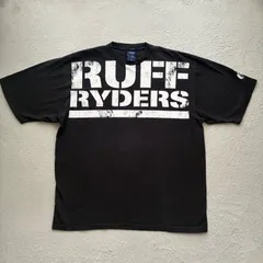 RUFF RYDERS ラフライダーズ ビッグプリントTシャツ 袖ロゴ XL ブラック 希少メキシコ製 ヒップホップ 90s ヴィンテージ 865のサムネイル