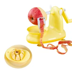 新品 Liroyal アップルピーラー 2点セット りんご皮むき器＆カッター 回転式 手動 吸盤付き 家庭用 キッチン用品 果物削り器 りんご分割器 多機能 グリーン 水洗い可能 (黄色)のサムネイル