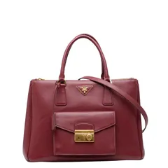プラダ 三角ロゴプレート ハンドバッグ ショルダーバッグ 2WAY ワインレッド ボルドー サフィアーノレザー レディース PRADA【1-0236529】