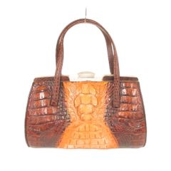 美品✨】ジェニー ハンドバッグ クロコ型押し ゴールドロゴ 茶 金具