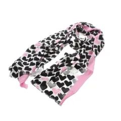 ケイトスペード KATE SPADE スカーフ ストール レーヨン 001 黒 ブラック ピンク 白 ホワイト ハート柄 総柄 フリンジ /RI ■OSのサムネイル