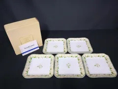 V037 NARUMI ナルミ 14cm スクエアプレート 5枚セット 花柄 角皿 銘々皿 箱付き 状態A Narumi China 14cm Square Plate Set of 5 Floral Boxed