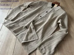 新品 COMME CA MEN コムサメン 透かし編み ポロカーディガン 15ベージュ Mサイズ 39KO06 定価22,000円のサムネイル