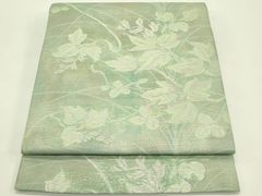 6k1432 袋帯 絹 緑 白 柄物 和装 着物 - メルカリ
