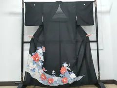 平和屋着物＊夏物　黒留袖　絽　孔雀花文　銀彩　洗える着物　CABH3833th