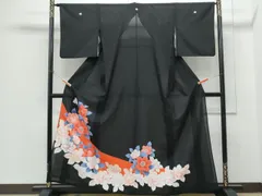 平和屋着物＊夏物　黒留袖　絽　草花文　洗える着物　CABH3886th