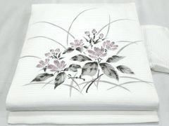 D3 夏着物 訪問着 花模様 縦縞 ポリエステル 洗える着物 - メルカリ