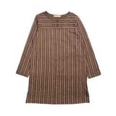CROCODILE クロコダイル ストライプ柄 ハーフボタン 長袖 チュニック丈 カットソー  ワンピース サイズ M/ブラウン系 レディース　のサムネイル