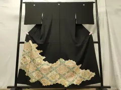 平和屋着物■豪華黒留袖　駒刺繍　向かい鳥雲取り花文　金彩　正絹　逸品　CABH3073oy