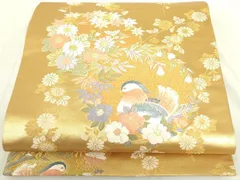平和屋着物◎六通柄袋帯　唐織　小袖花鳥文　金糸　正絹　逸品　DABF3808opのサムネイル
