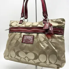 COACH コーチ ポピー トートバッグ シグネチャー キャンバス ベージュ レッド 肩掛け ハートチャーム 大容量 通勤 通学 レディース