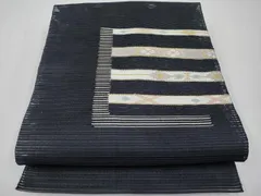 平和屋着物＊夏物　八寸名古屋帯　絽綴れ　横段文　黒地　金銀糸　正絹　逸品　CABG3510txのサムネイル