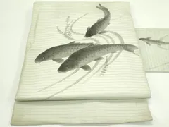 平和屋着物＊夏物　アンティーク　大正ロマン　絽塩瀬　九寸名古屋帯　作家物　手描き　魚　正絹　逸品　CABG7499rvのサムネイル