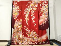 振袖まつり 振袖 未仕立て 赤地 牡丹 扇面 金彩 成人式 振袖まつり