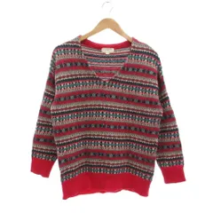 ビーミングバイビームス B:MING LIFE STORE by BEAMS ニット セーター ONESIZE グレー ピンク 幾何学模様 Vネック 長袖 /NU ■ECF005